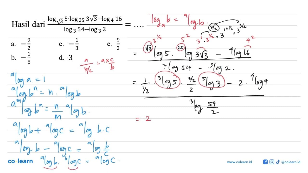 Hasil dari (akar(3)log5.25log3