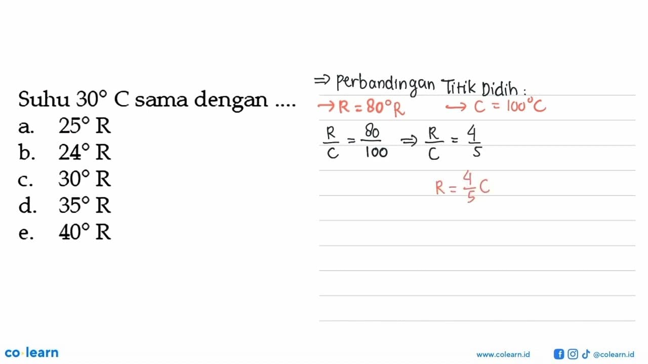 Suhu 30 C sama dengan ... . .