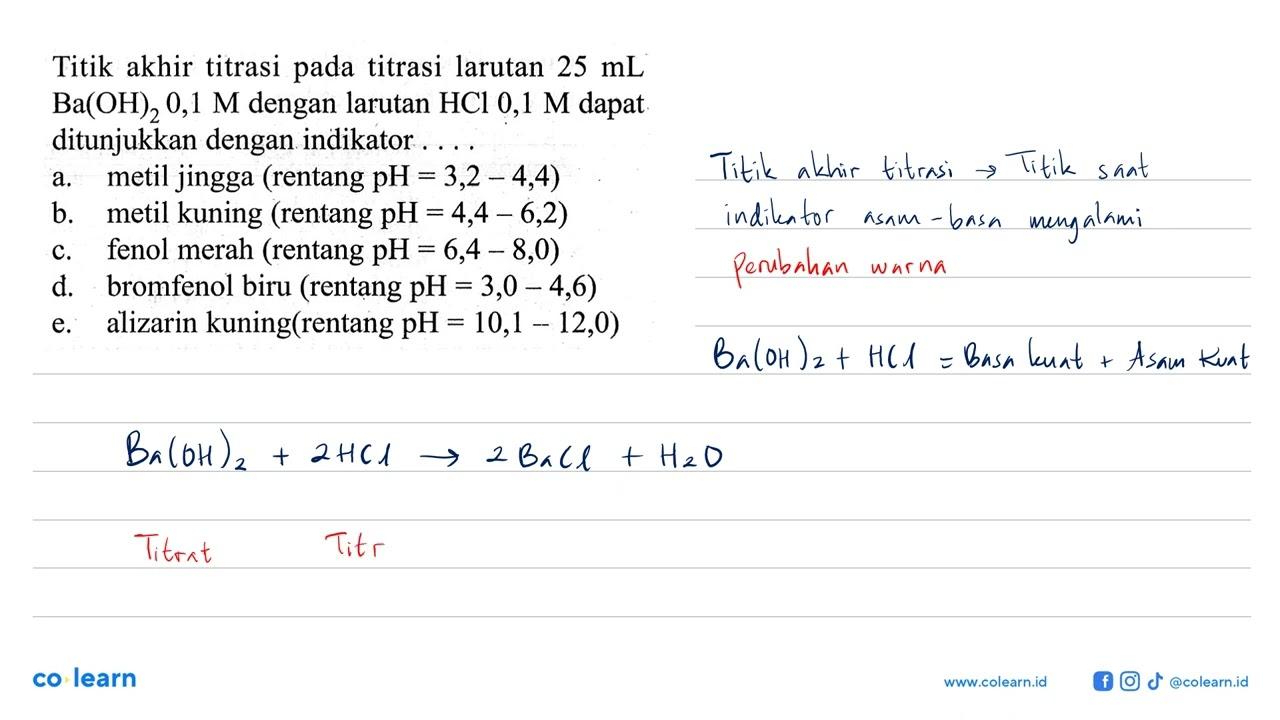 Titik akhir titrasi pada titrasi larutan 25 mL Ba(OH)2 0,1