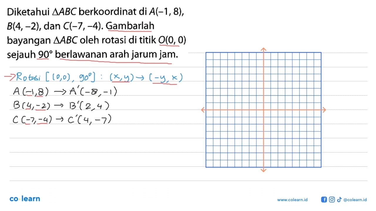 Diketahui segitiga ABC berkoordinat di A(-1,8), B(4,-2),