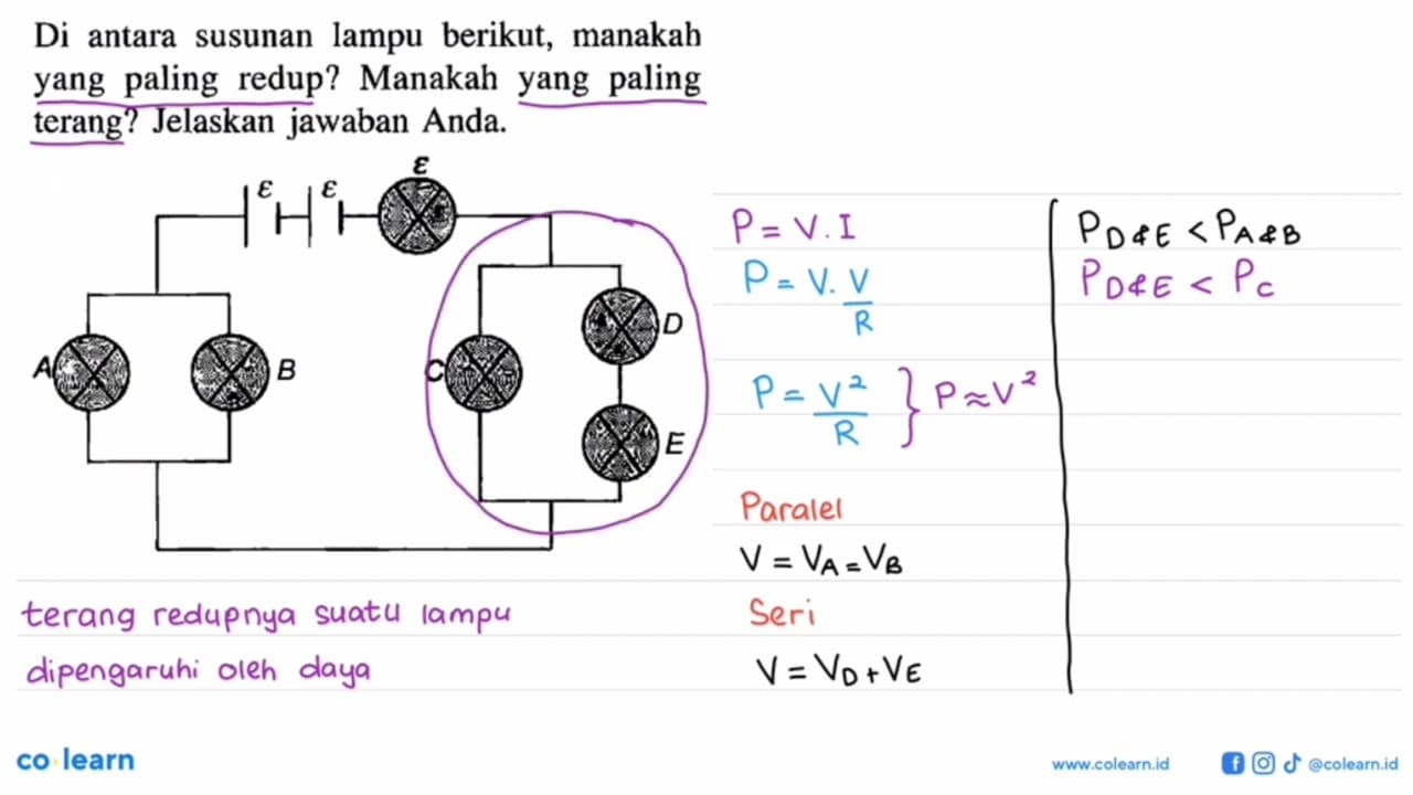 Di antara susunan lampu berikut, manakah yang paling redup?