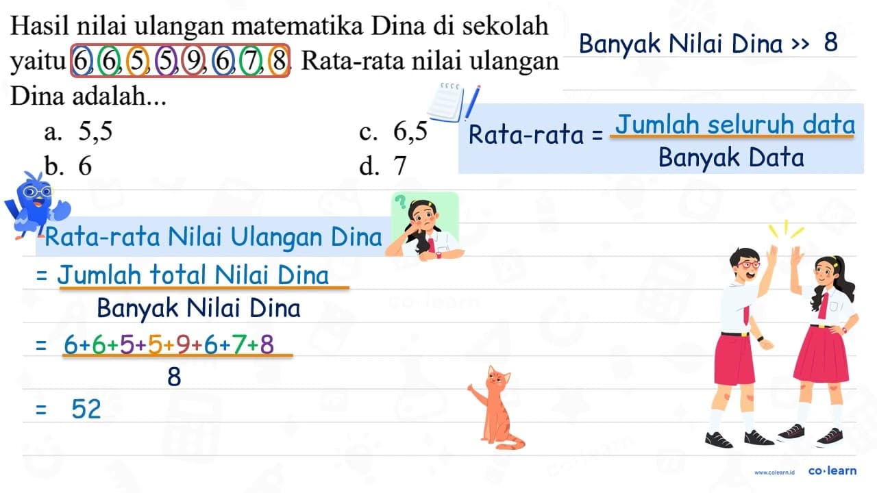 Hasil nilai ulangan matematika Dina di sekolah yaitu