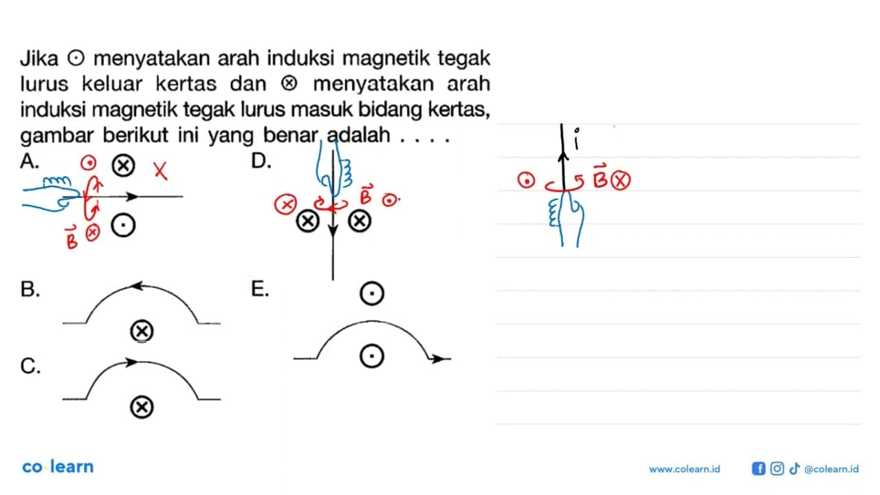 Jika . menyatakan arah induksi magnetik tegak lurus keluar