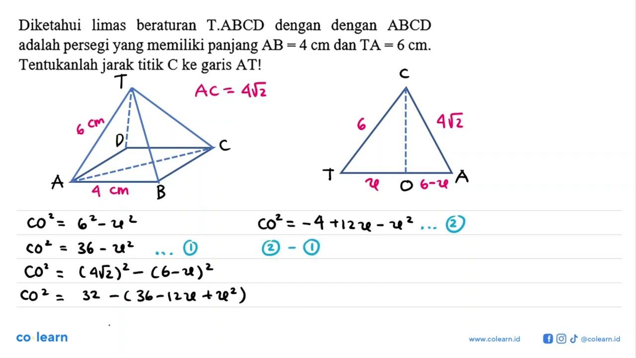 Diketahui limas beraturan dengan dengan TABCD ABCD adalah