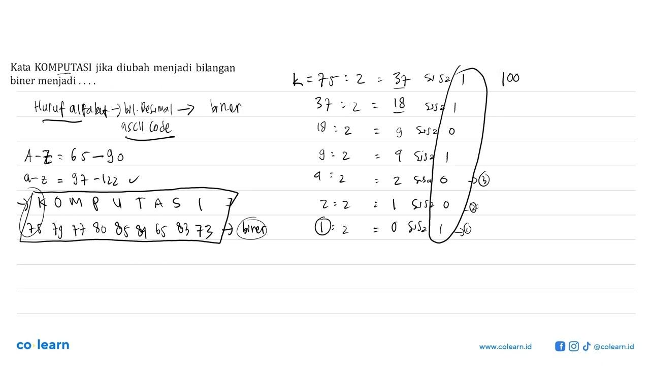 Kata KOMPUTASI jika diubah menjadi bilangan biner