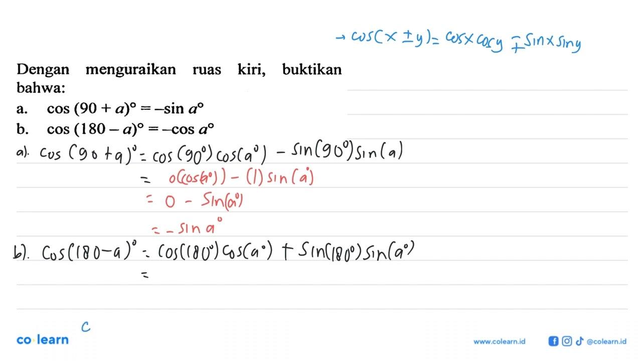 Dengan menguraikan ruas kiri, buktikan bahwa: a.