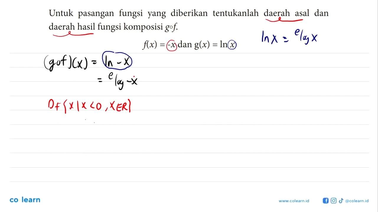 Untuk pasangan fungsi yang diberikan tentukanlah daerah