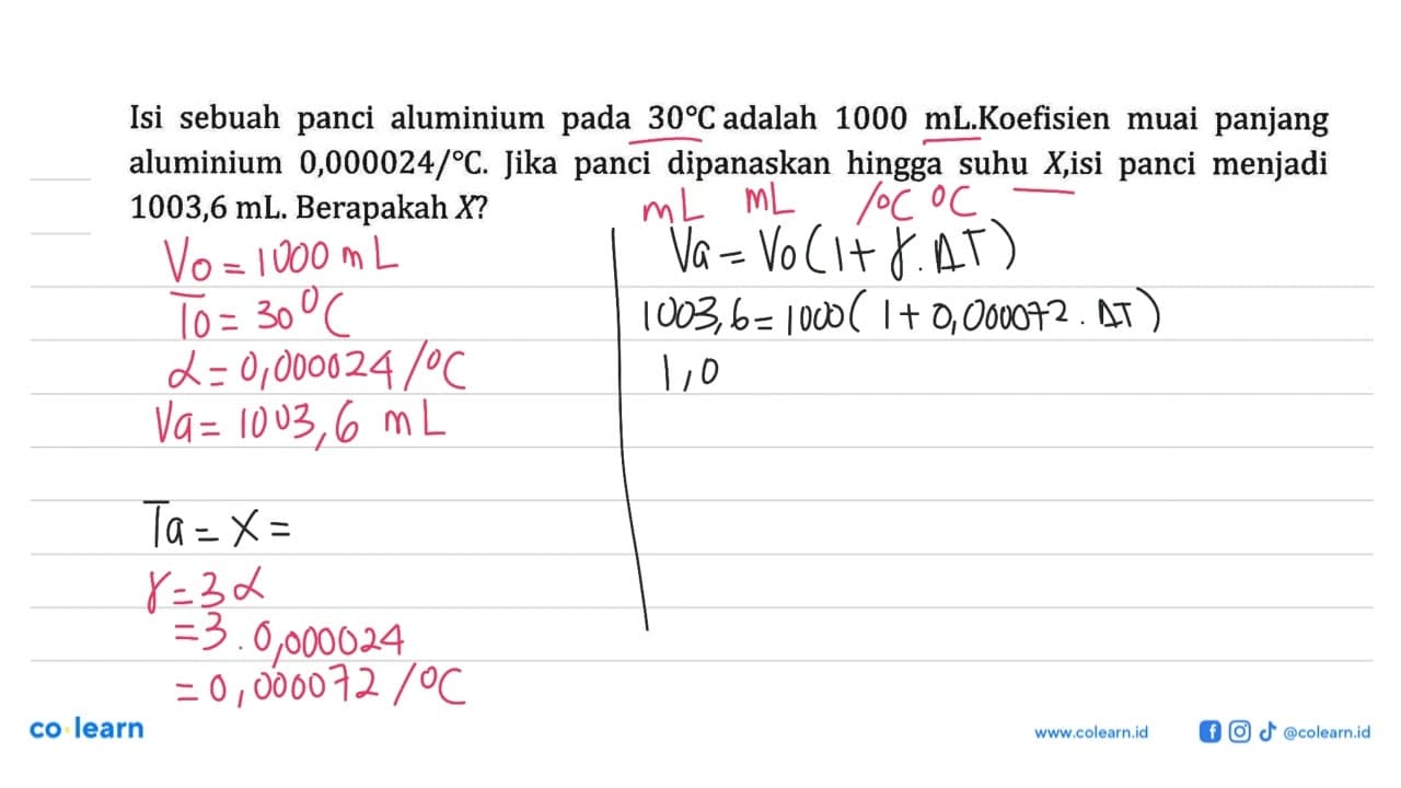 Isi sebuah panci aluminium pada 30C adalah 1000