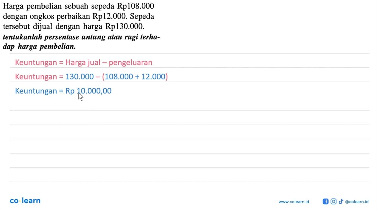 tentukanlah persentase untung atau rugi terhadap harga