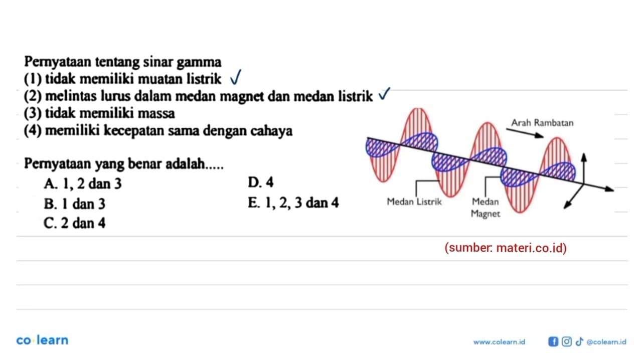 Pemyataan tentang sinar gamma (1) tidak memiliki muatan