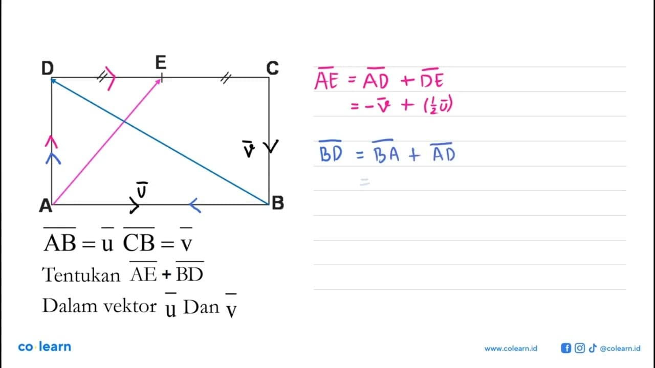 AB=u CB=v Tentukan AE x BD Dalam vektor u x v