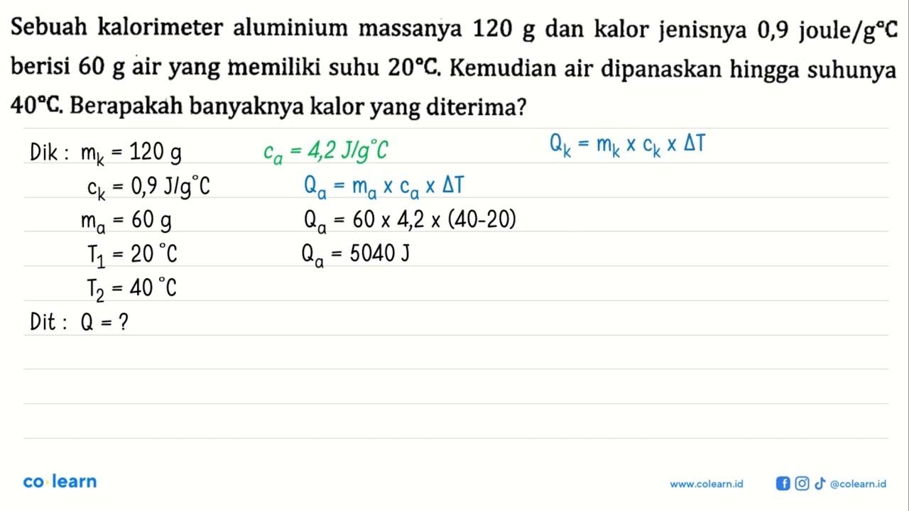 Sebuah kalorimeter aluminium massanya 120 g dan kalor