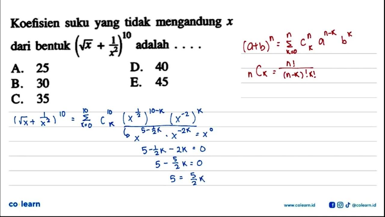 Koefisien suku yang tidak mengandung x dari bentuk