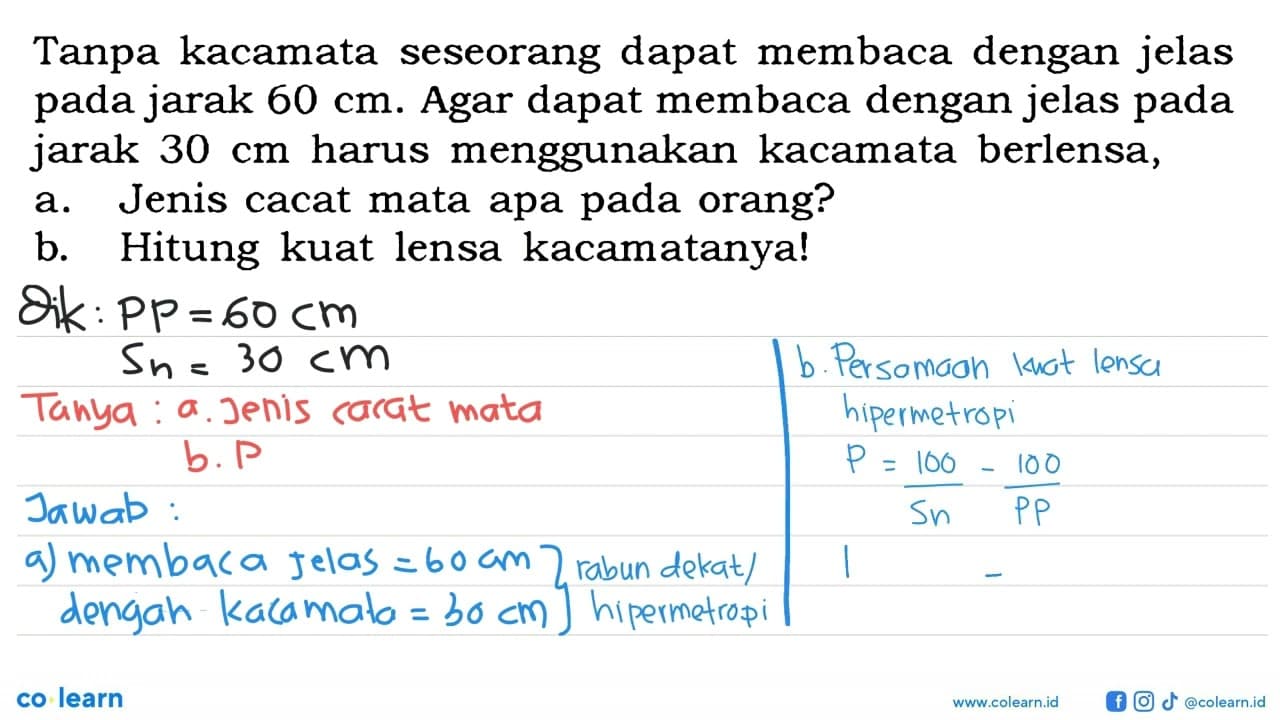 Tanpa kacamata seseorang dapat membaca dengan jelas pada