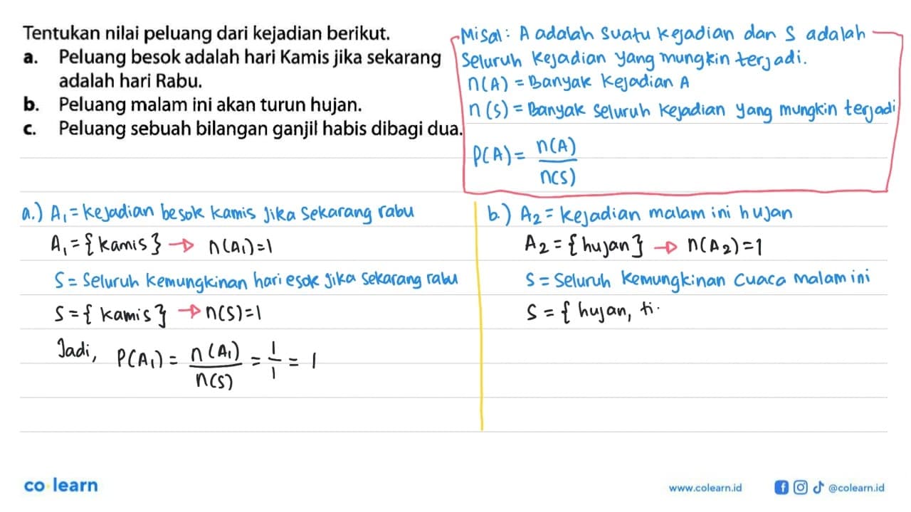 Tentukan nilai peluang dari kejadian berikut.a. Peluang