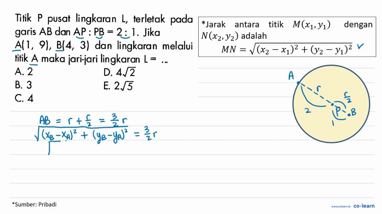 Titik P pusat lingkaran L, terletak pada garis AB dan