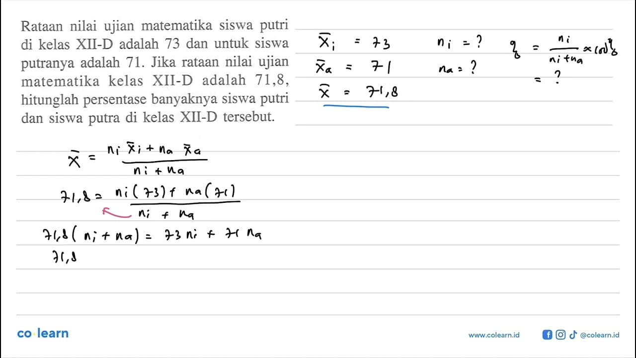 Rataan nilai ujian matematika siswa putri di kelas XII-D