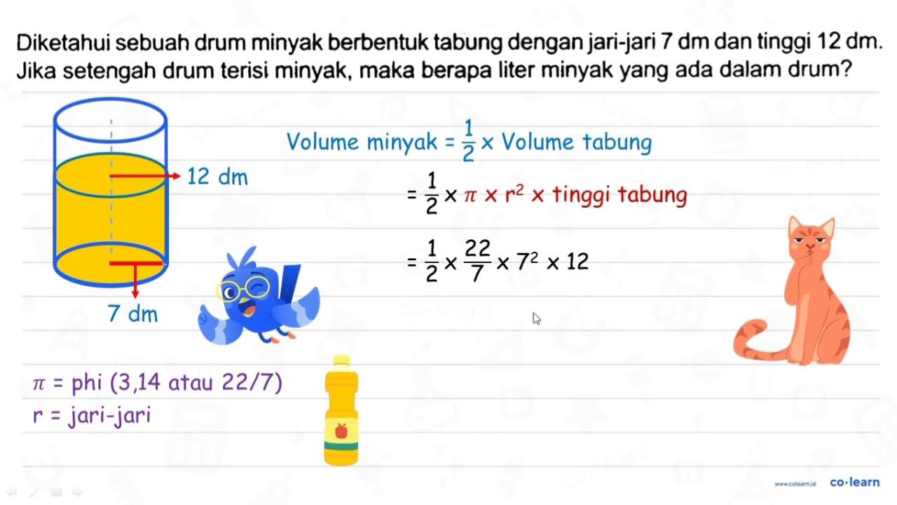 Diketahui sebuah drum minyak berbentuk tabung dengan