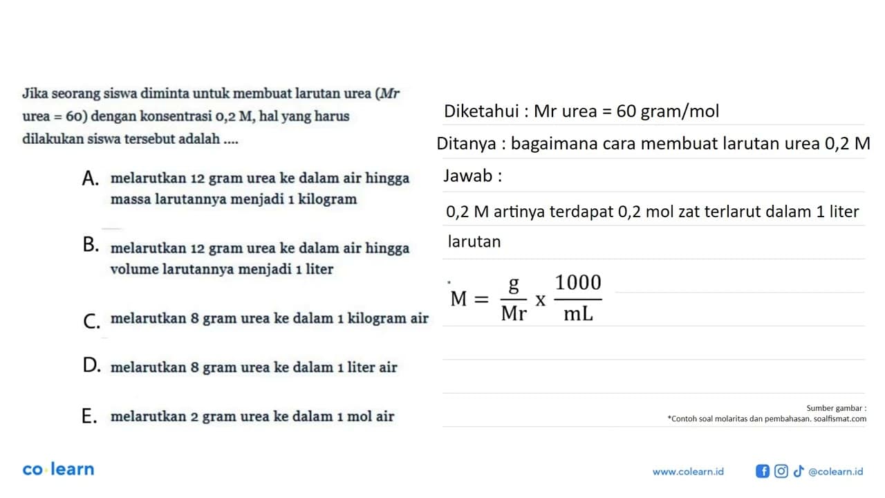 Jika seorang siswa diminta untuk membuat larutan urea (Mr