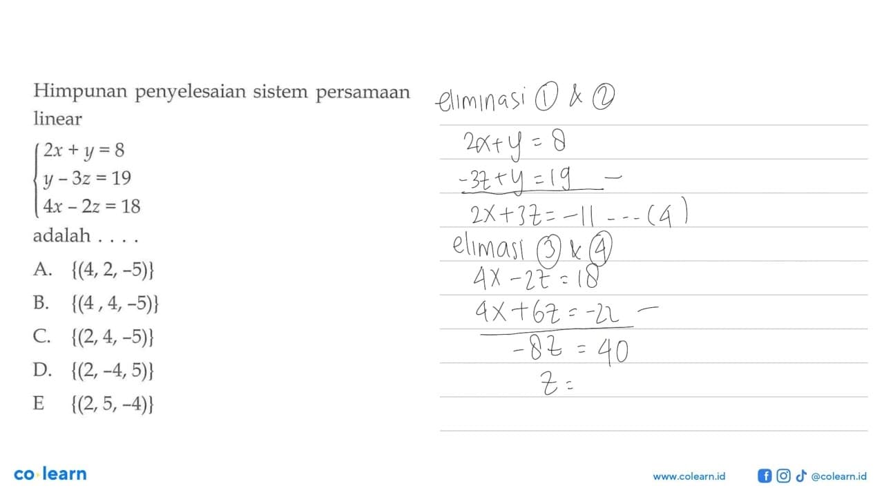 Himpunan penyelesaian sistem persamaan linear 2x+y=8