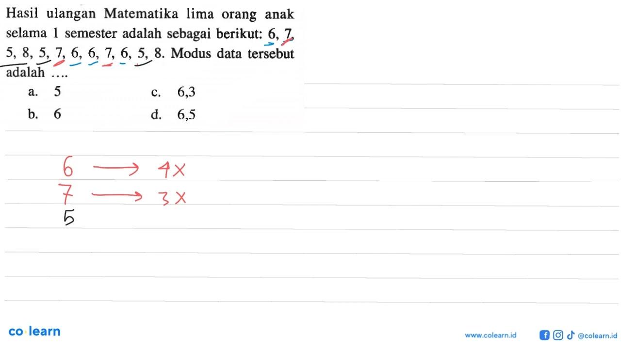 Hasil ulangan Matematika lima orang anak selama 1 semester