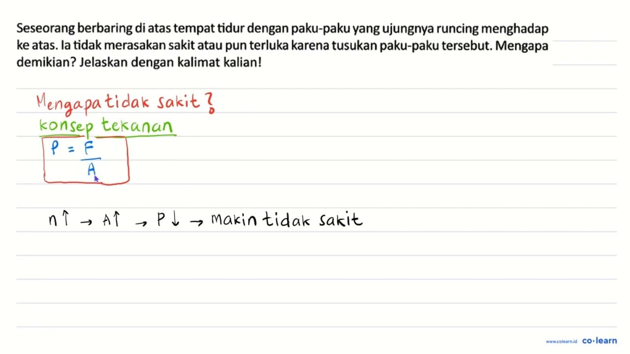 Seseorang berbaring di atas tempat tidur dengan paku-paku