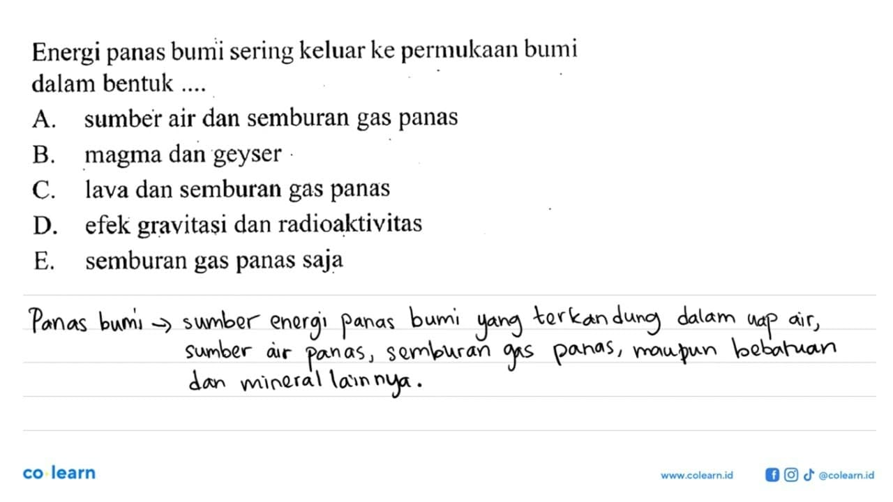 Energi panas bumi sering keluar ke permukaan bumi dalam