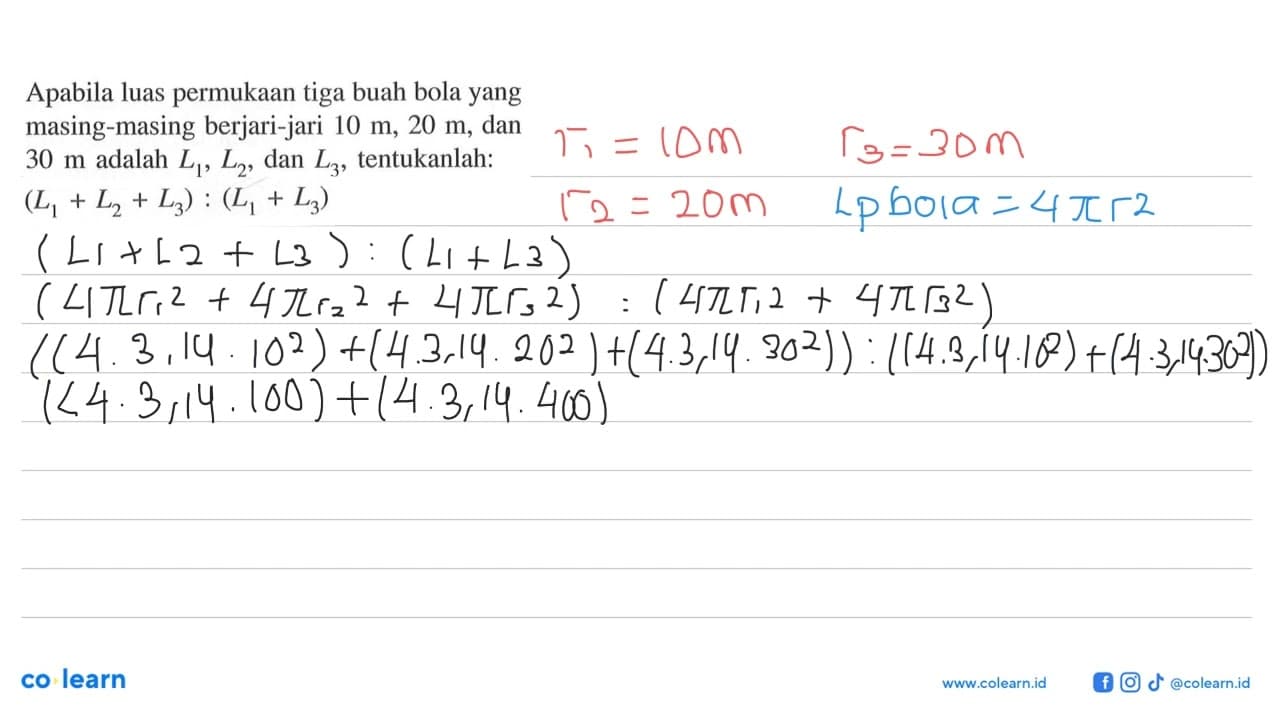Apabila luas permukaan tiga buah bola yang masing-masing