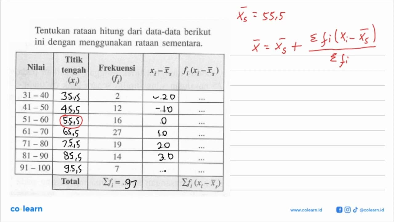 Tentukan rataan hitung dari data-data berikut ini dengan