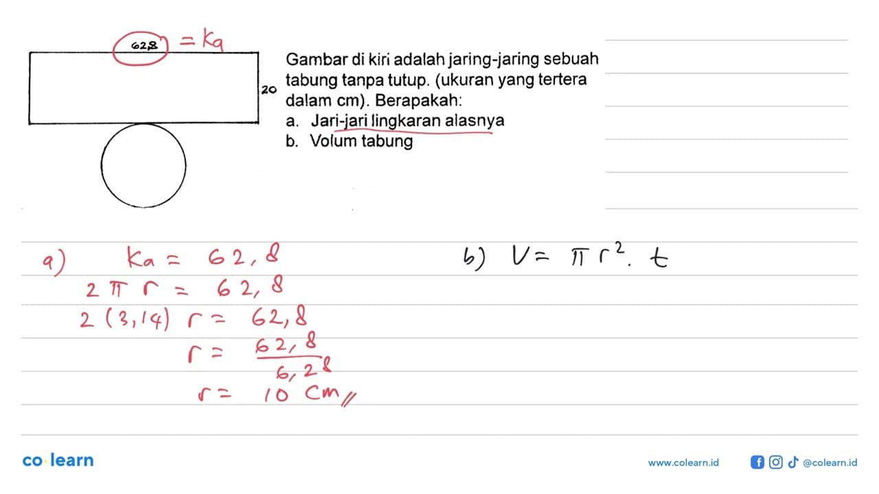 62,8 20 Gambar di kiri adalah jaring-jaring sebuah tabung