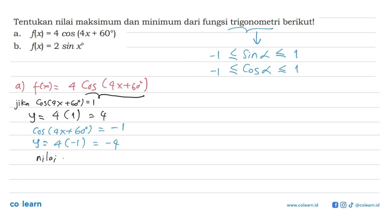 Tentukan nilai maksimum dan minimum dari fungsi