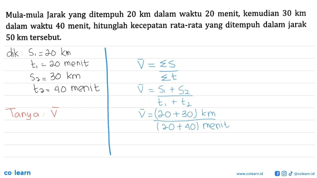 Mula-mula Jarak yang ditempuh 20 km dalam waktu 20 menit,