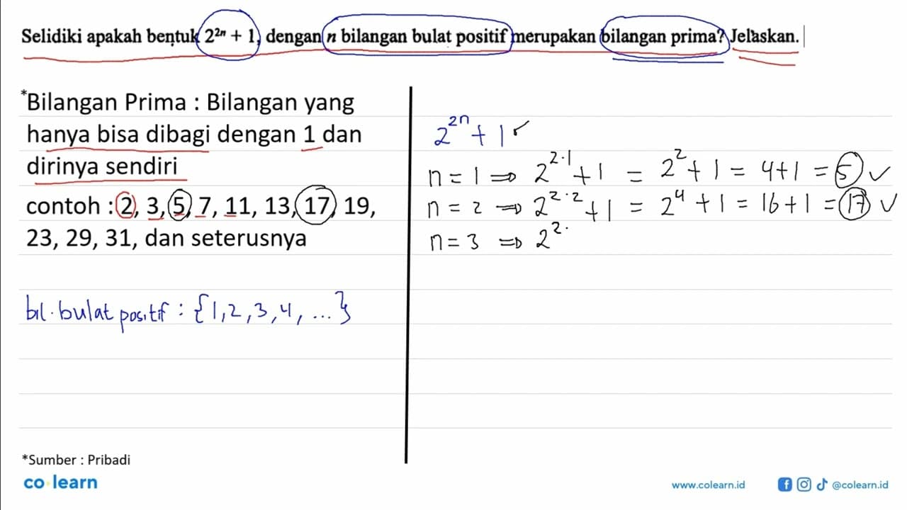 Selidiki apakah beṇtuk 2^(2n) + 1, dengan n bilangan bulat