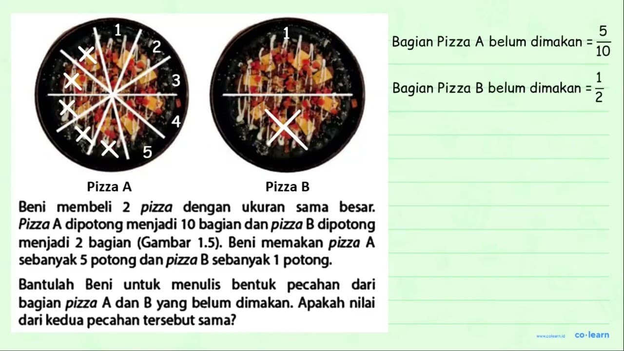 Perhatikan gambar dan bacaan berikut! PizzaA Pizza B Beni