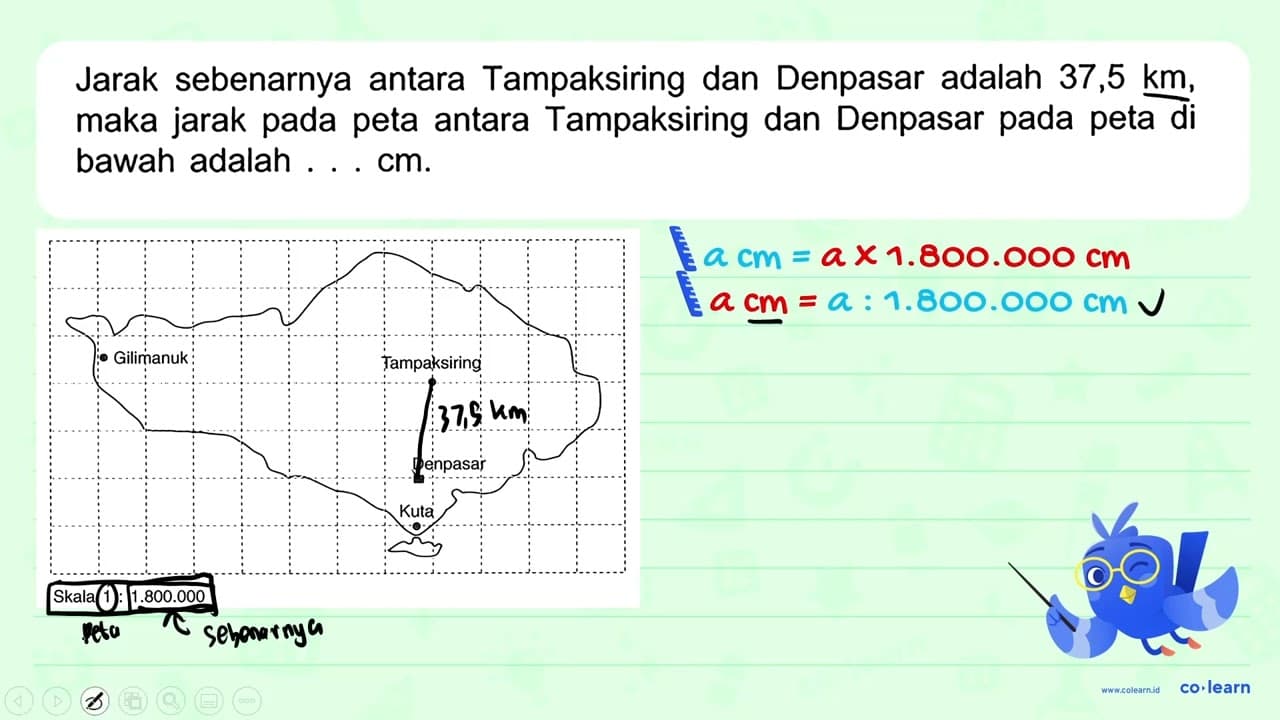 Jarak sebenarnya antara Tampaksiring dan Denpasar adalah