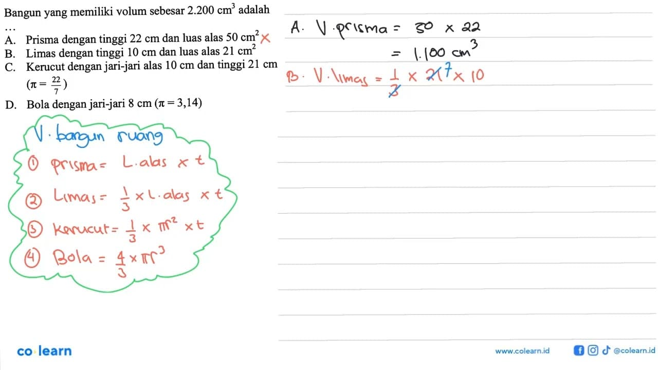 Bangun yang memiliki volum sebesar 2.200 cm^3 adalahA.