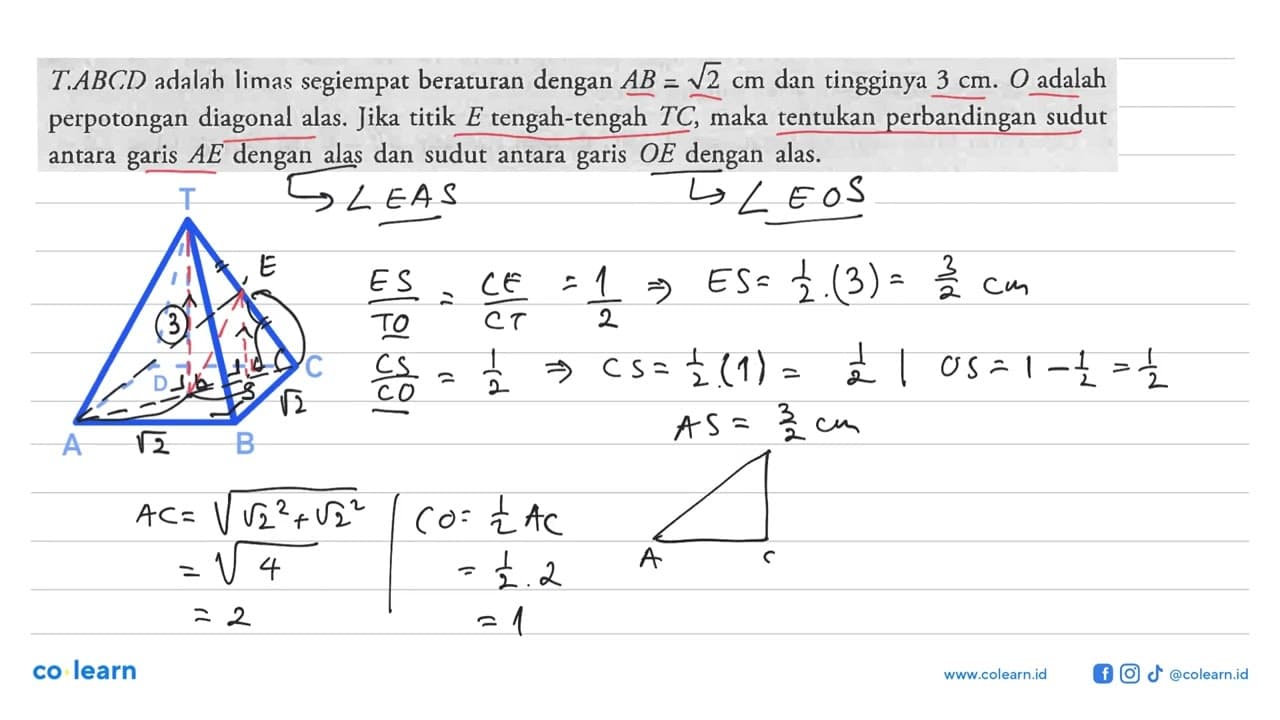 T.ABCD adalah limas segiempat beraturan dengan AB=akar(2)