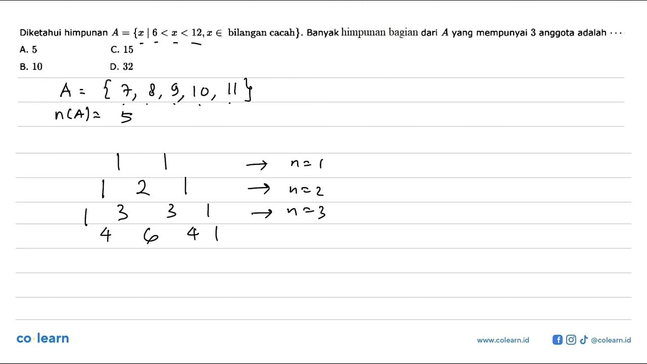 Diketahui himpunan A = {r | 6 < x < 12, x e bilangan