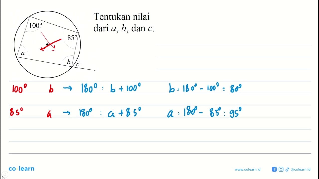 100, 85, a, b, c.Tentukan nilai dari a, b, c.