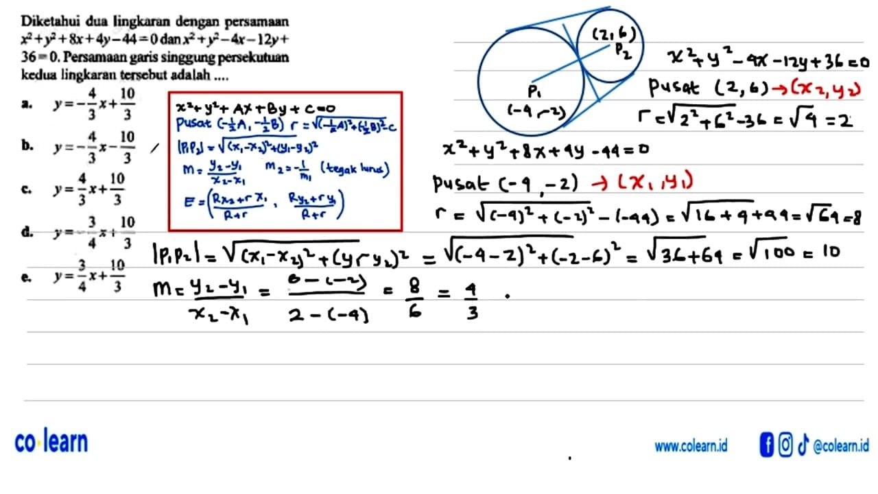 Diketahui dua lingkaran dengan persamaan x^2+y^2+8x+4y-44=0