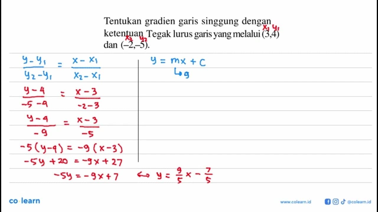 Tentukan gradien garis singgung dengan ketentuan Tegak