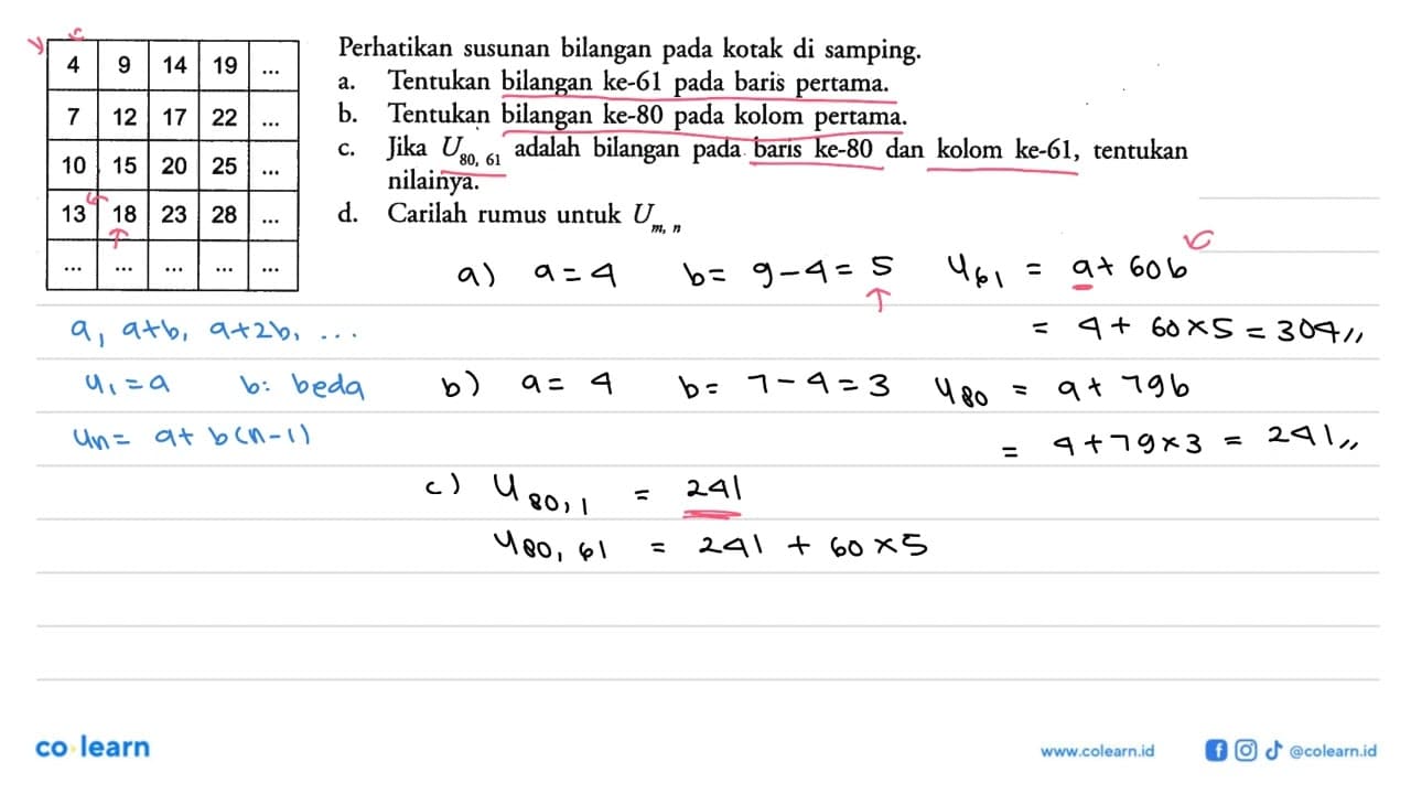 Perhatikan susunan bilangan pada kotak di samping. a.