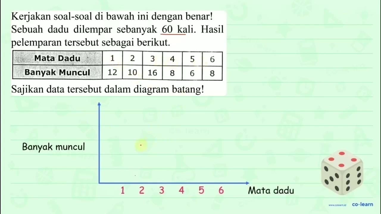 Kerjakan soal-soal di bawah ini dengan benar! Sebuah dadu