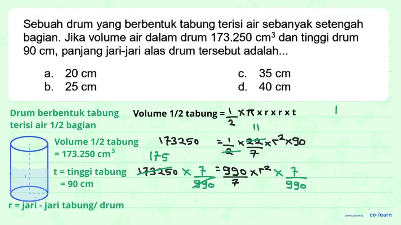 Sebuah drum yang berbentuk tabung terisi air sebanyak