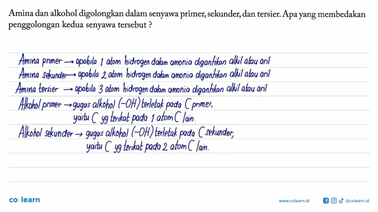 Amina dan alkohol digolongkan dalam senyawa primer,