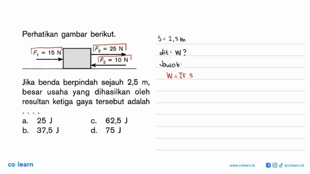 Perhatikan gambar berikut.Jika benda berpindah sejauh 2,5
