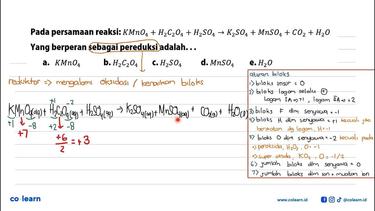 Pada persamaan reaksi: