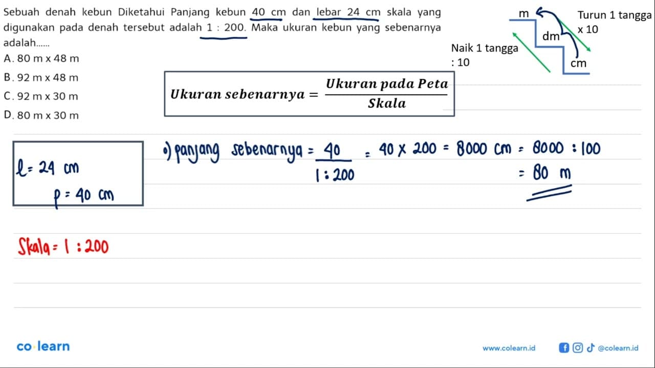 Sebuah denah kebun Diketahui Panjang kebun 40 cm dan lebar