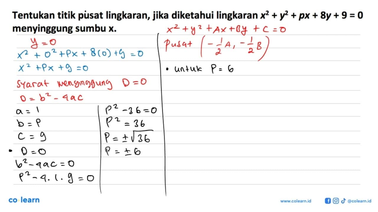 Tentukan titik pusat lingkaran, jika diketahui lingkaran