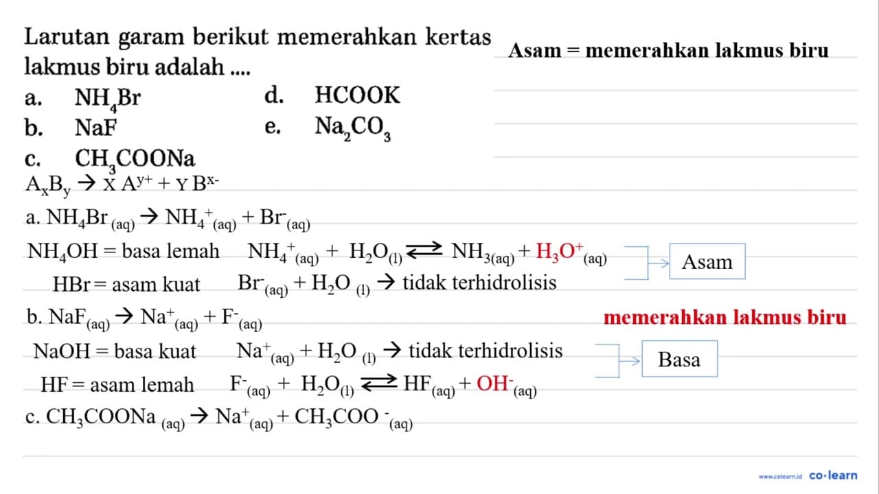 Larutan garam berikut memerahkan kertas lakmus biru adalah